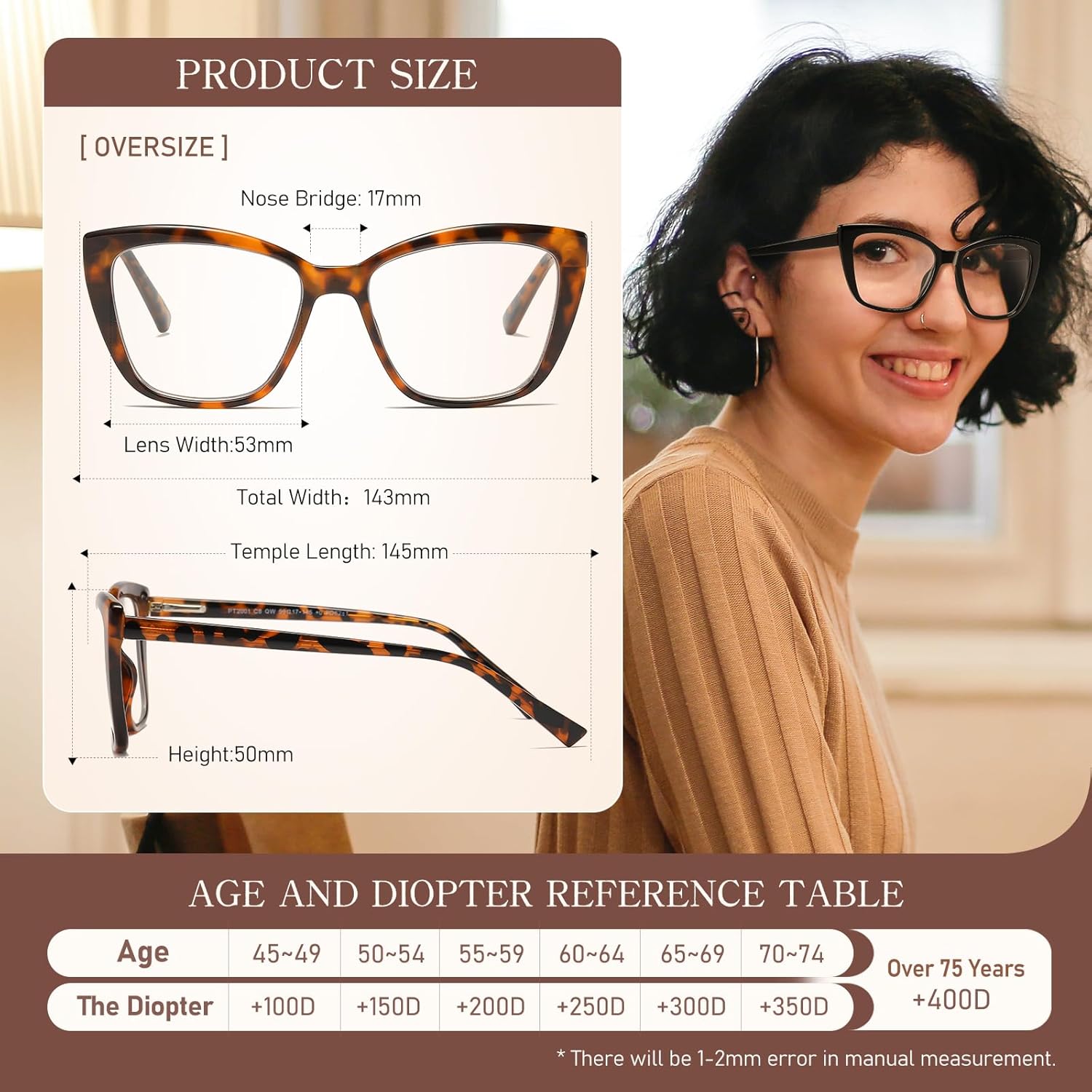 Oversized Reading Glasses Women Cat Eye Blue Light Computer Reader Stylish Unbreakable Fashion Large Eyewear PT2001A - Image 5