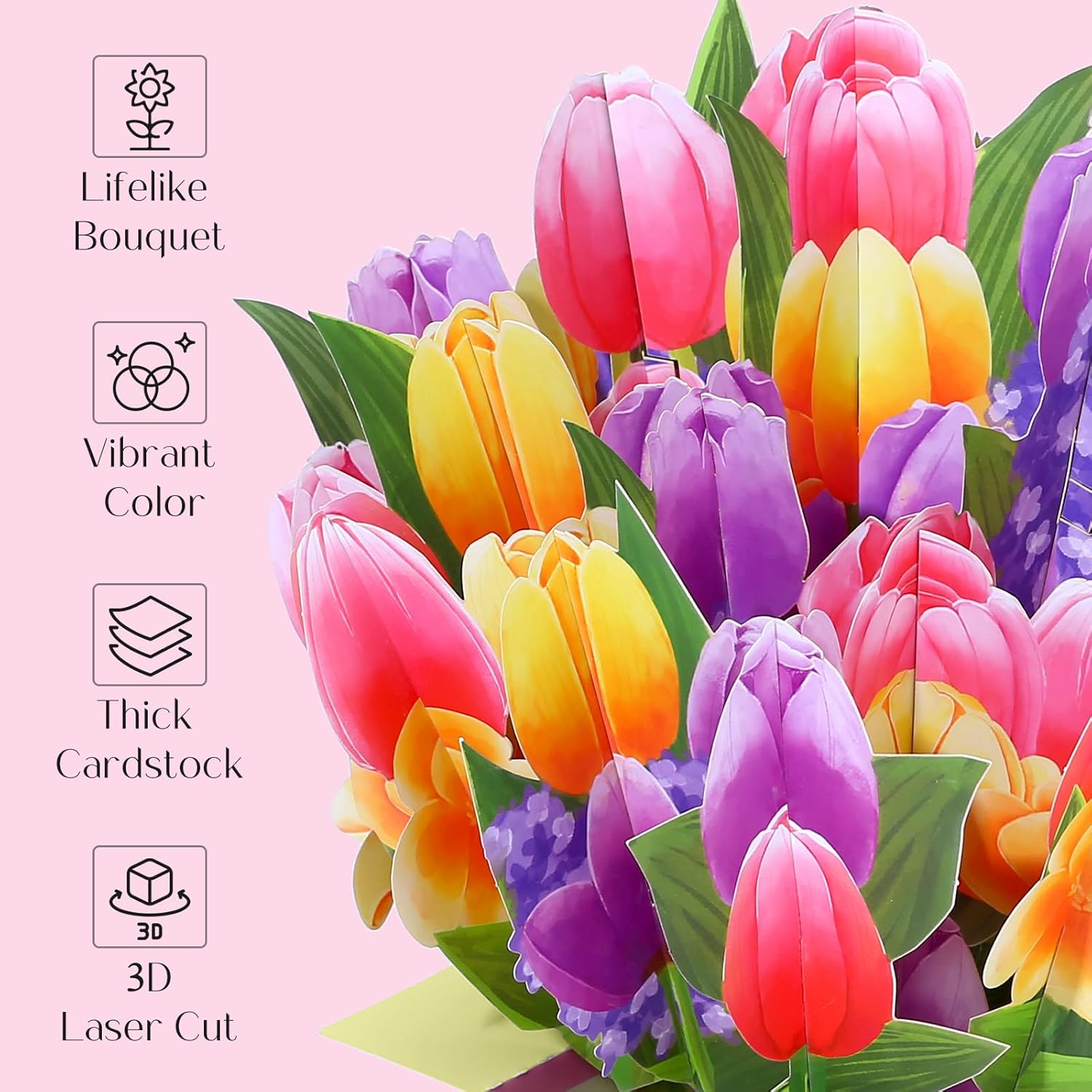 Kesote Paper Flower Bouquet Pop Up Cards, Tulip 3D Popup Birthday Cards, Greeting Cards, Easter Cards, Get Well Soon Cards Gifts for Women Wife Mom Friends Female - Image 3