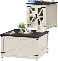 Vista 11 de Juegos de Mesa de Centro Estilo Granja de 3 Piezas, Mesas Auxiliares Grandes con Estación de Carga y Mesa de Centro con Compartimento