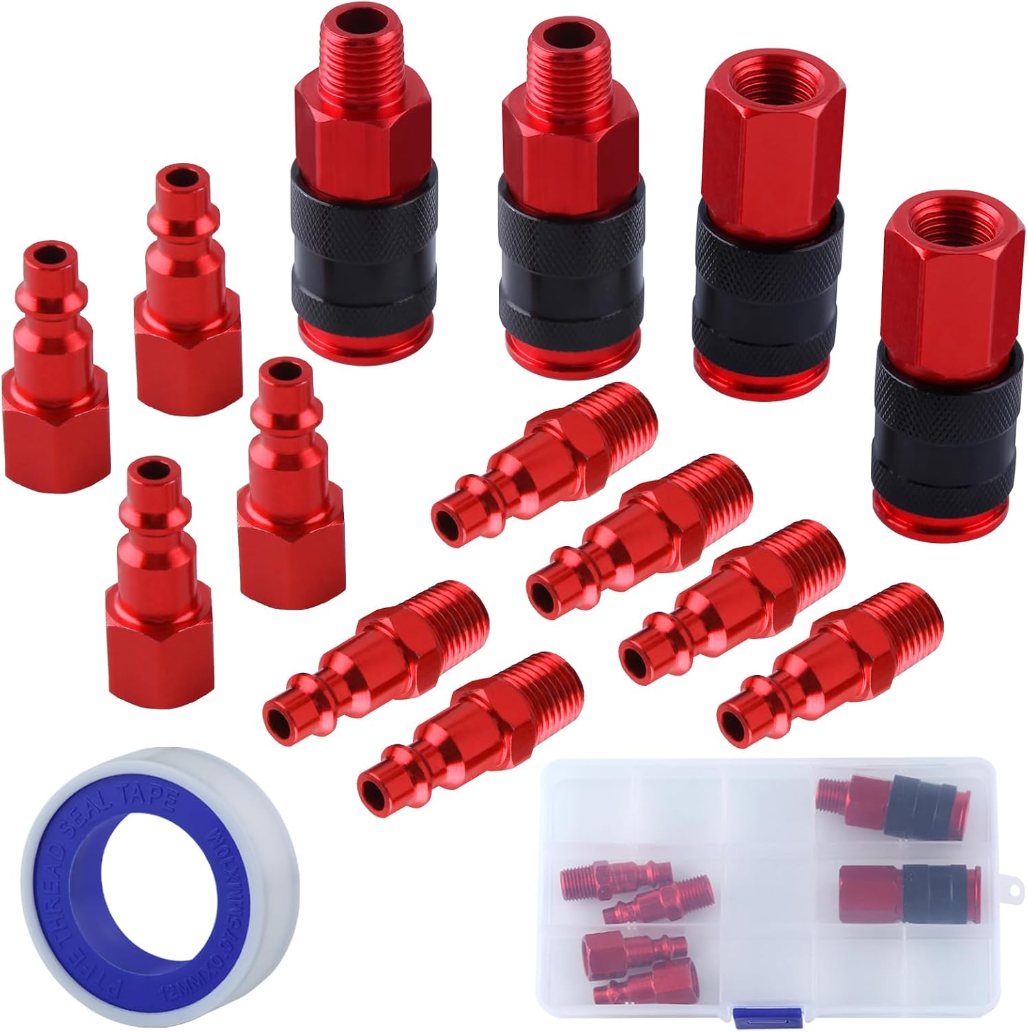 14 Pieces 1/4" NPT Aluminum Air Coupler and Plug Kit Universal Air Coupler and Plug Kit Quick Connect Air Fittings Industrial Quick Connector Set Push to Connect Air Tools and Air Compressor