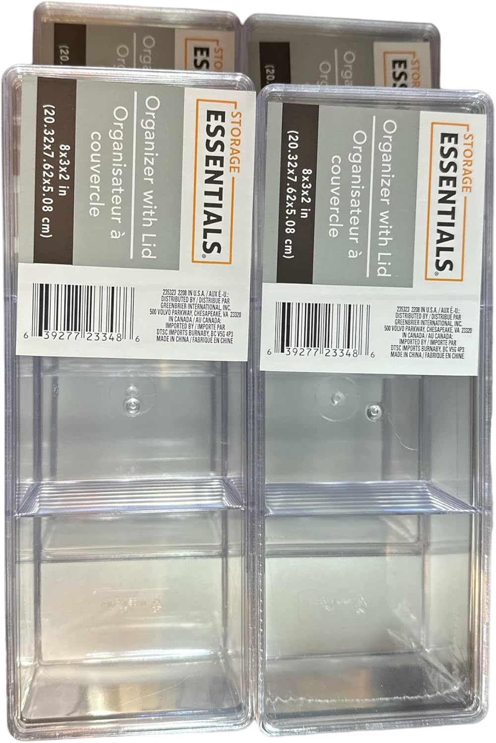 Essentials 3-Compartment Plastic Storage Tray w/Lid Beads Office 2"X3"X8", Pack of (4)