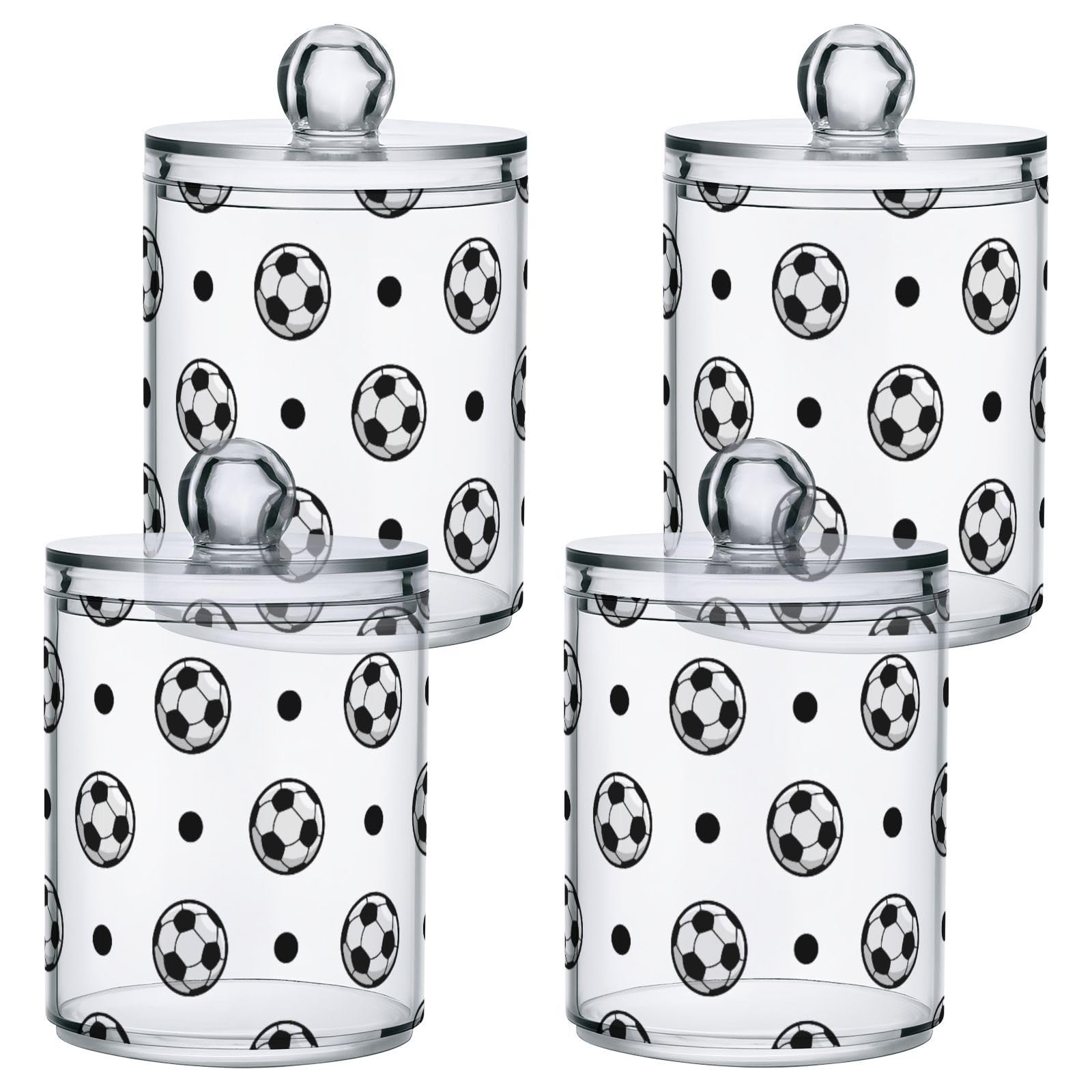 Gredecor 2 Pack Qtip Holder Clear Soccer Ball Black Dots Apothecary Jars with Lids Acrylic Bathroom Jars Vanity Countertop Canister Storage Organizer for Cotton Ball,Swabs,Pads,Floss