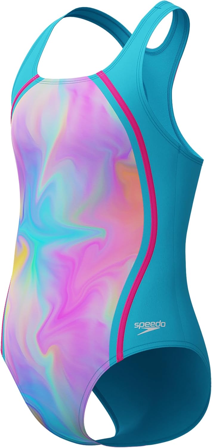 Speedo girls Swimsuit One Piece Thick Strap Racer Back Printed