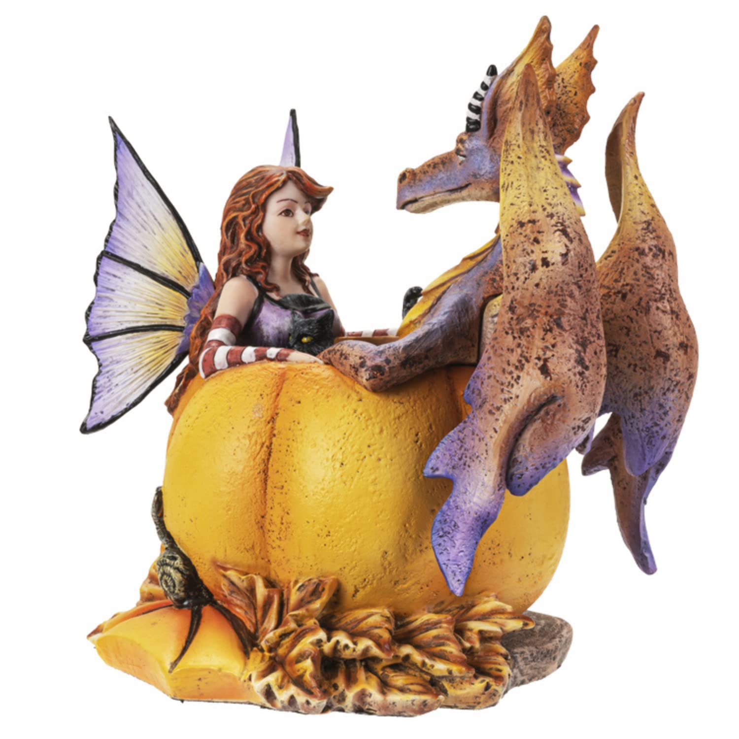 Pacific Giftware Figura de hadas y drag n en calabaza, decoraci n de interiores y exteriores para Halloween, jardines de hadas y propietarios nuevos, tama o de 5.7 x 4.5 x 6.3 pulgadas