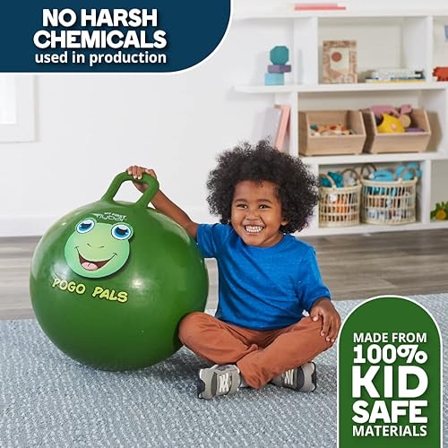 Miniatura 6 de Flybar - Pelota infantil de equilibrio para saltar My First Pogo Pals con asa, juguete para interior y exterior, bomba de aire incluida, M, Verde