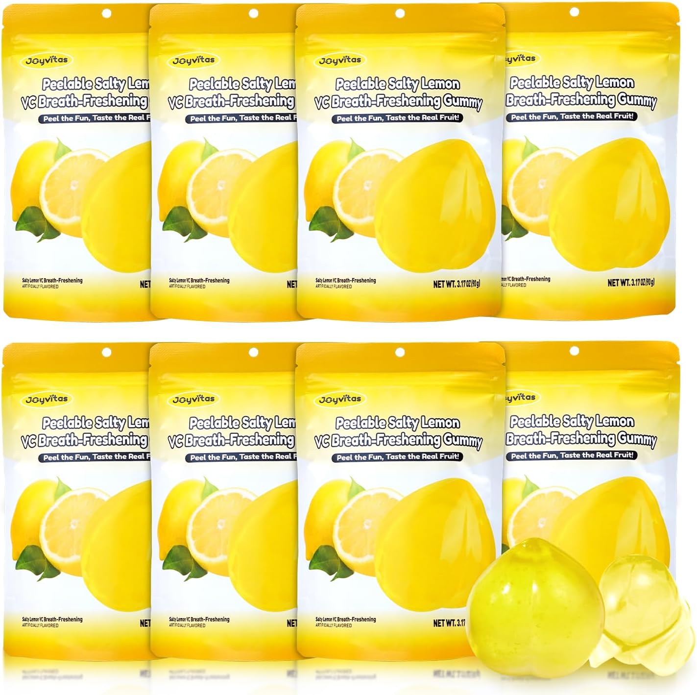 Christmas Peelable Gummy VC Lemon Candy – Individually Wrapped Tropical Peeling Gummies Variety Pack, Low Sugar & Low Calorie, Perfect Stocking Stuffers & Christmas Gifts, Resealable Snacks (Pack of 8, 25.4oz, Sour Lemon)