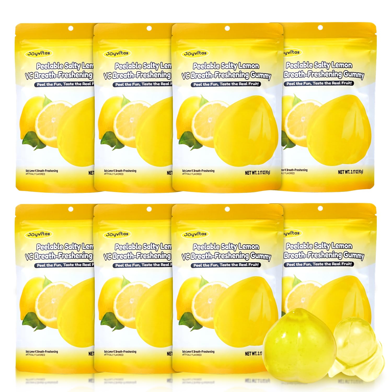 Christmas Peelable Gummy VC Lemon Candy – Individually Wrapped Tropical Peeling Gummies Variety Pack, Low Sugar & Low Calorie, Perfect Stocking Stuffers & Christmas Gifts, Resealable Snacks (Pack of 8, 25.4oz, Sour Lemon)