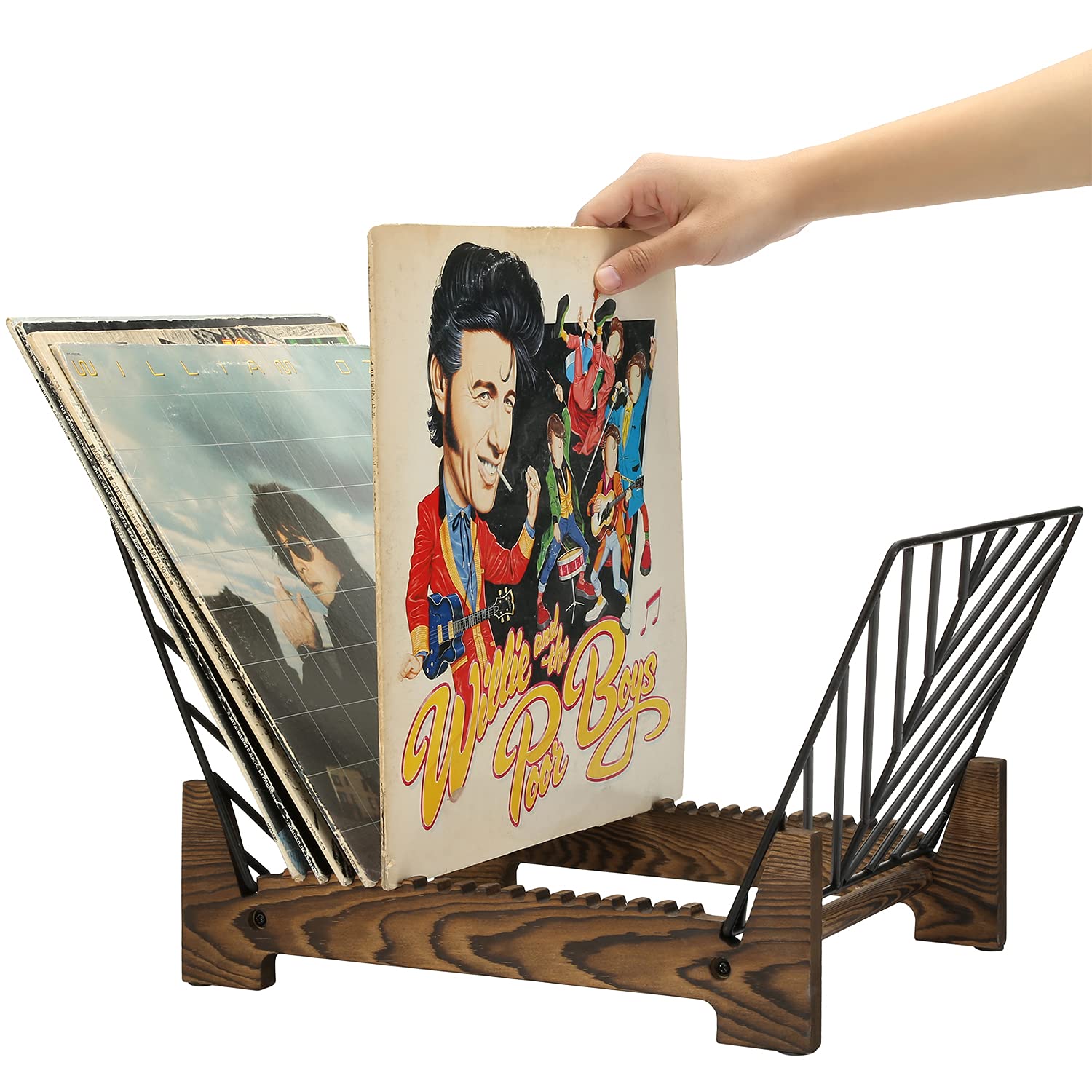 Buy MyGift Rustic Burnt Dark Brown Wood and Black Metal Wire op Vinyl LP Record Storage Holder