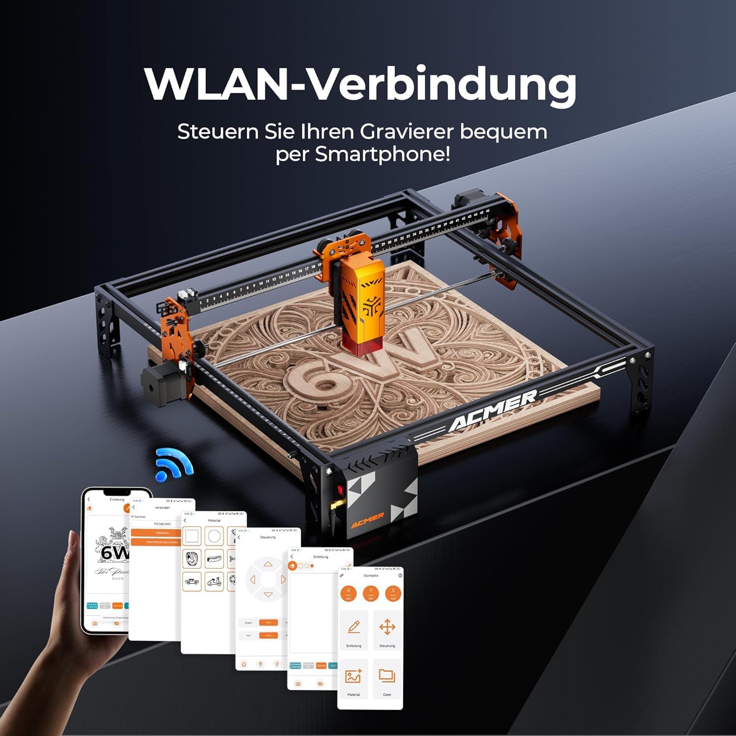 ACMER P1 S PRO 6W Laser Graviermaschine,48W Leistung Laser Cutter,0,01mm Präzision Hochpräzise Lasergravur Maschine für DIY Holz, Metall, Acryl Leder, etc(380 * 370mm Große Gravurfläche)