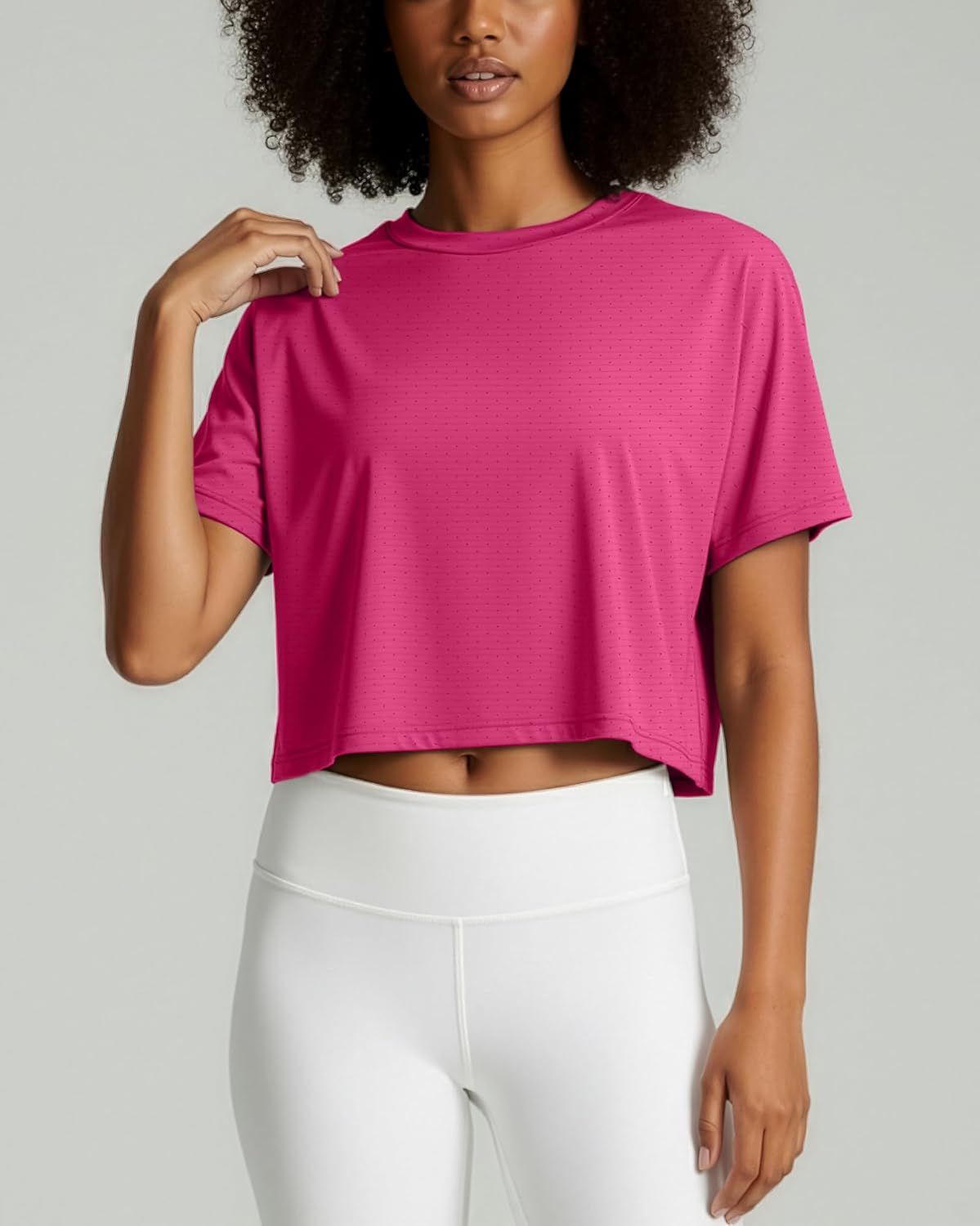 Real Essentials 5 Pack: Women's Dry-Fit Breeze Tech Crop Tops – Short Sleeve Athletic Workout, Yoga Tees (Available in Plus) - Image 3