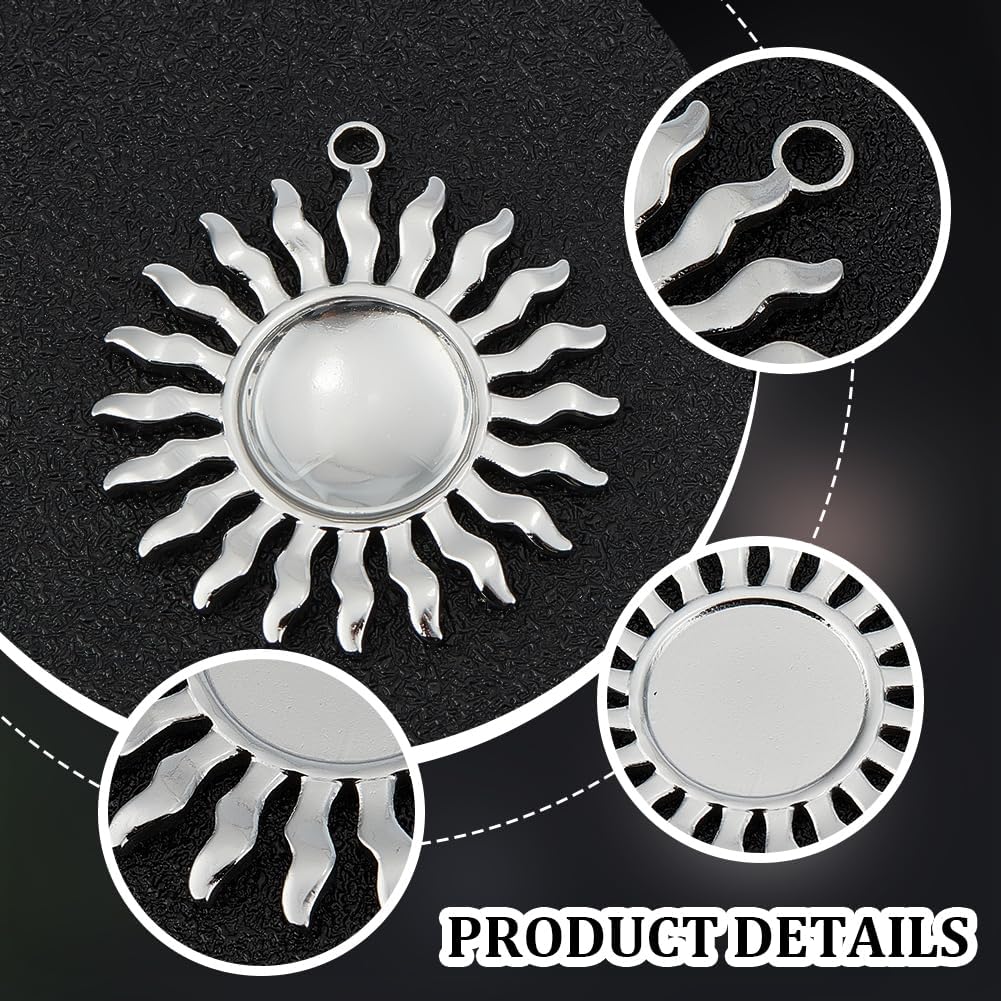 UNICRAFTALE 12 Sets DIY Blank Sun Pendant Making Kit 304 Stainless Steel Pendant Cabochon Settings Flat Round Blank Cameo Bezel Tray Charms with Glass Cabochons for Jewelry Making 15mm - Image 5