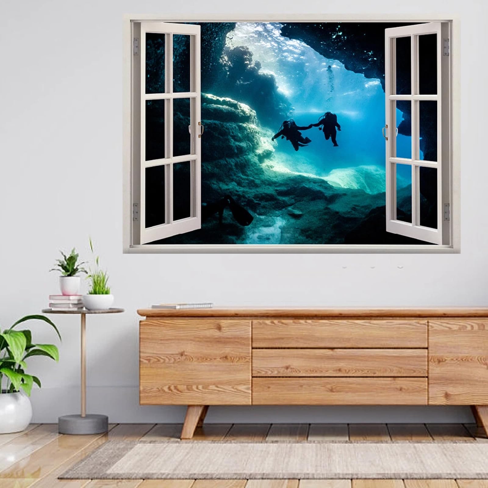 Wandbilder Wandtattoo 3D Tauchendes Meer Wanddurchbruch Wandaufkleber Fensterdeko Bilder Wanddeko Selbstklebend Fenstersticker Wandsticker Kinderzimmer Deko 70x122cm