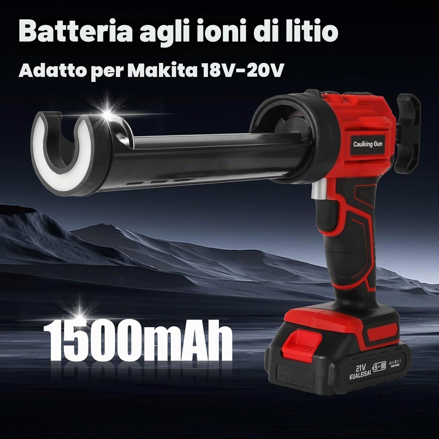 Pistola in silicone elettrica 18V, Pistola a cartuccia 2000mAh, Sigillante LED 4 vel., 300ML batteria