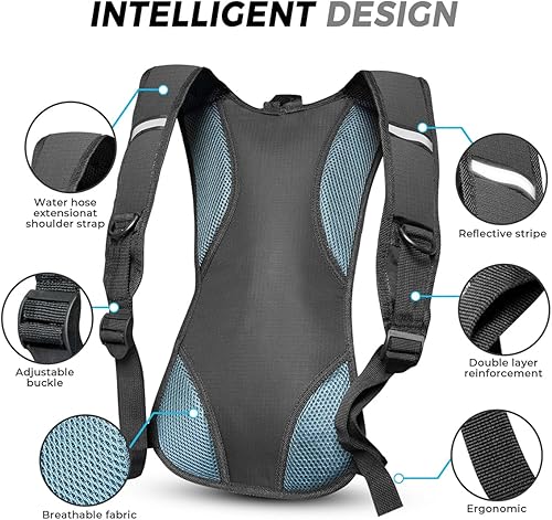 Miniatura 2 de CKE Mochila de hidratación con vejiga de hidratación de 2L Camelback Mochila de agua para hombres, mujeres y niños para senderismo Correr Ciclismo