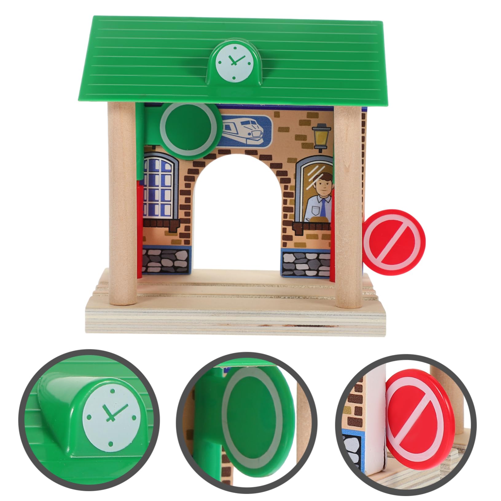 Toyvian Accesorio Superficie Pulida y Resistente de Estación de Tren de Juguete de Madera para Juegos Infantiles en Interiores y Exteriores