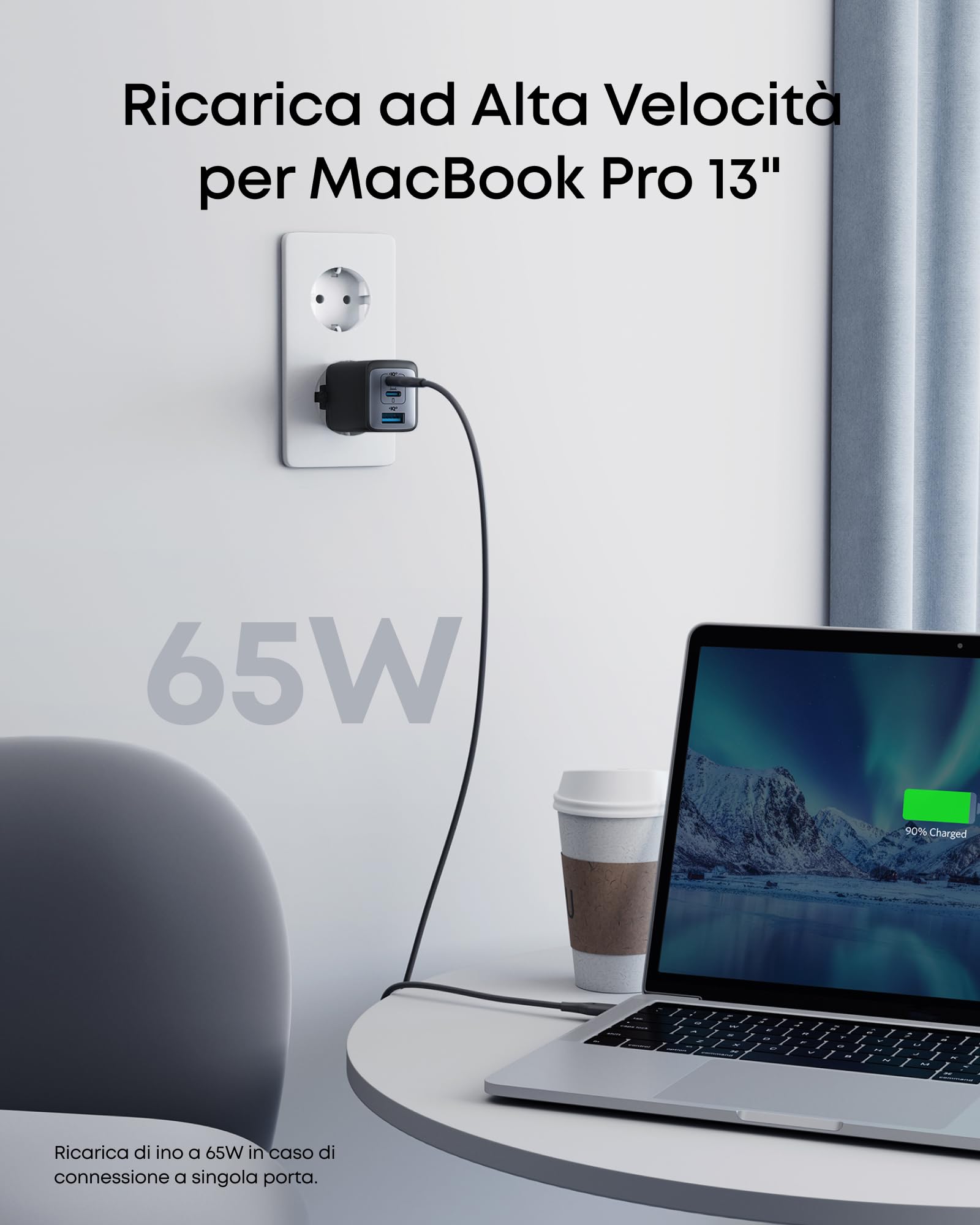 Anker Nano Caricatore 65W 3-Port & Cavo USB C 333(Confezione)