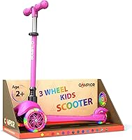 Campior Pink Mini 3 Wheel Kids Scooter Ages 2+ - Lean-to-Steer, LED Light-Up Wheels, Adjustable Handlebar, Wide Deck