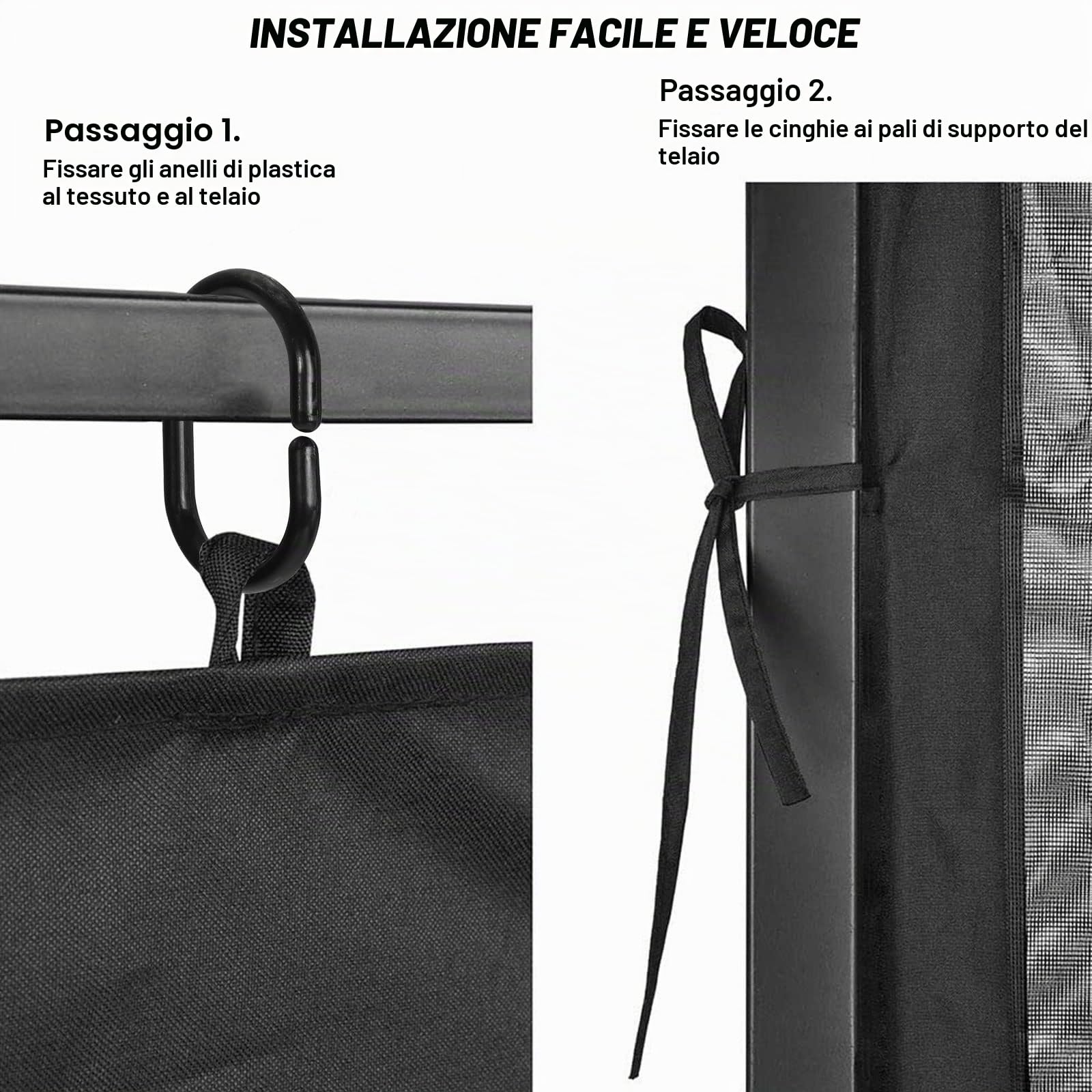 Mo-squito - Rete di ricambio universale per gazebo, 4 pannelli laterali con cerniera, rete Mo-Squito impermeabile (3 x 3 m, nero)