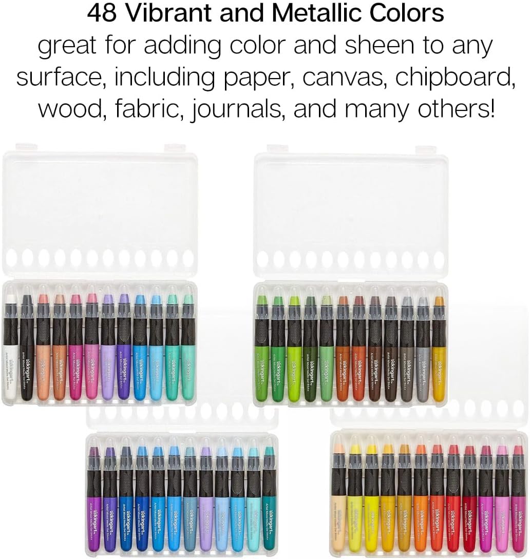 KINGART GEL STICK Set, Artist Pigment Crayons, 48 Unique Colors, Water Soluble, Creamy, and Odorless, Use on Paper, Wood, Canvas and more