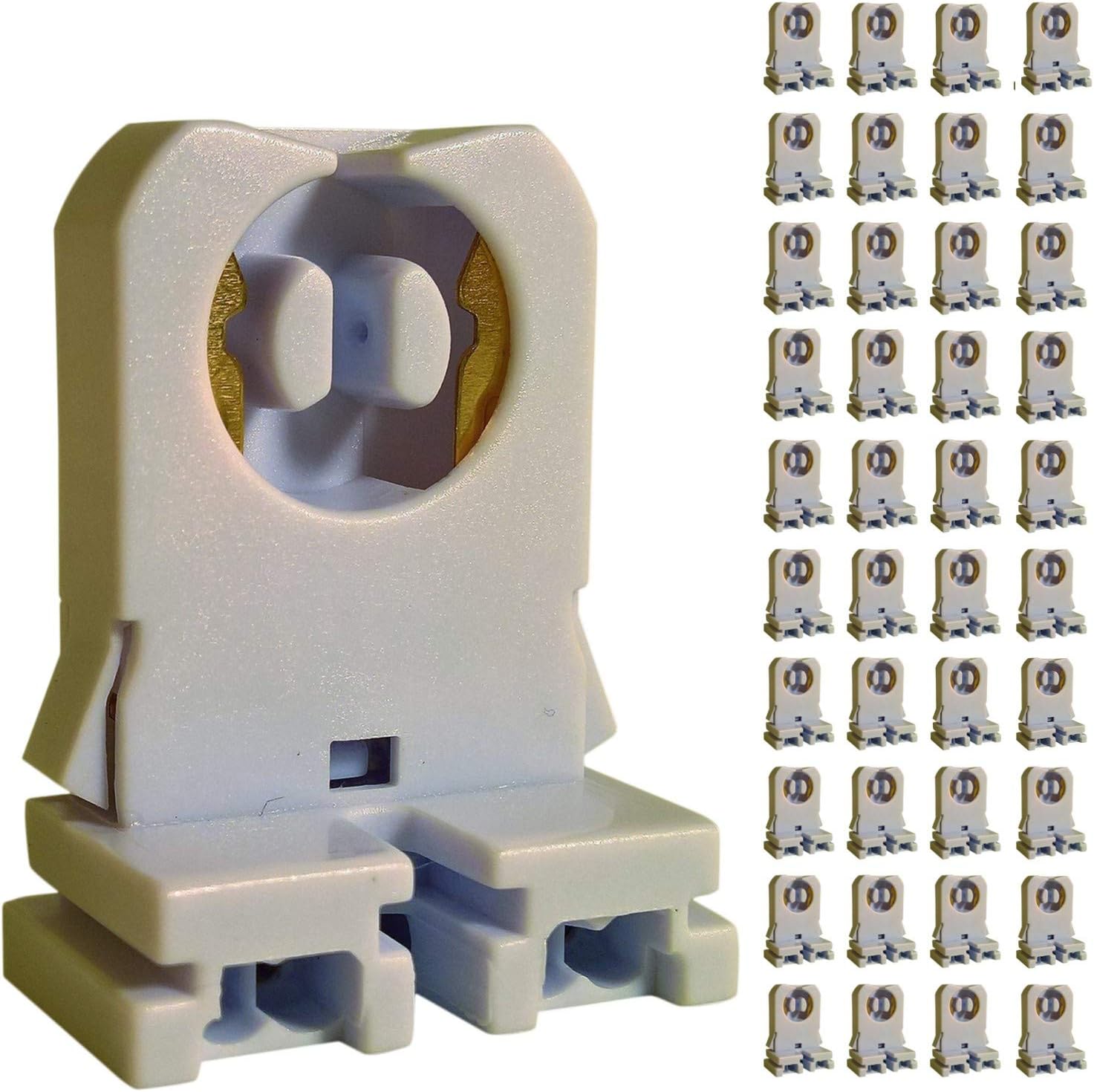 Etlin Daniels FL005-W Non-Shunted Snap-In T8 Lamp Holder UL Socket Tombstone for LED Fluorescent Tube Replacements Medium Bi-pin Socket for Programmed Start Ballasts (40)