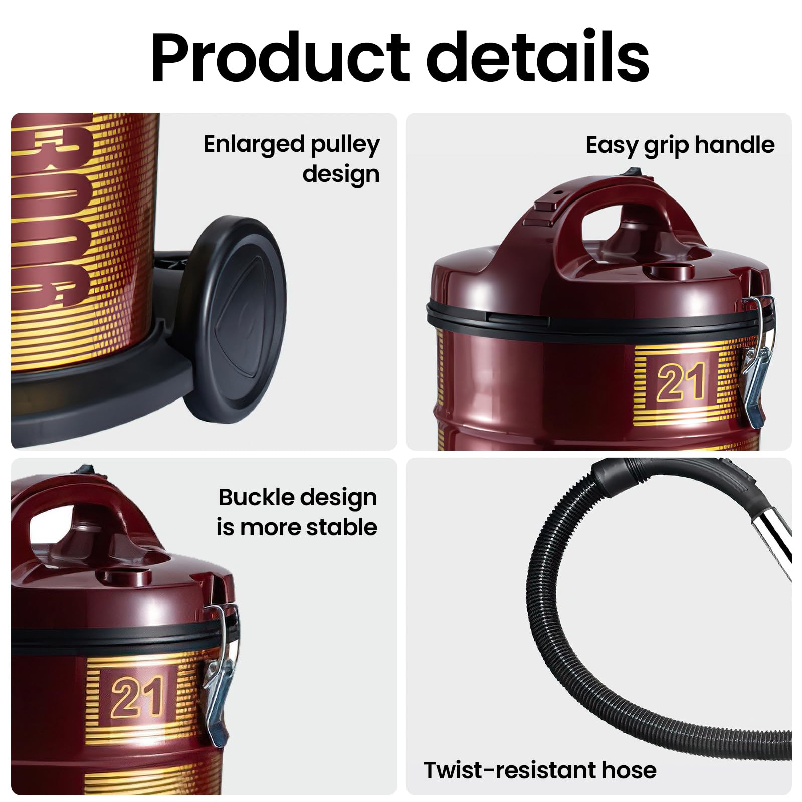 Aspirapolvere senza sacchetto, 21 l, potente aspirapolvere 3600 W, sistema a doppio motore, sistema di filtraggio triplo, manico leggero e regolabile, manico rimovibile, ideale per la pulizia di