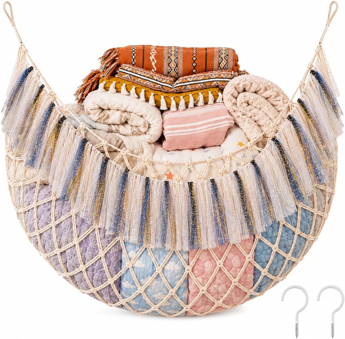 Macrame Blanket Storage Hammock, Large