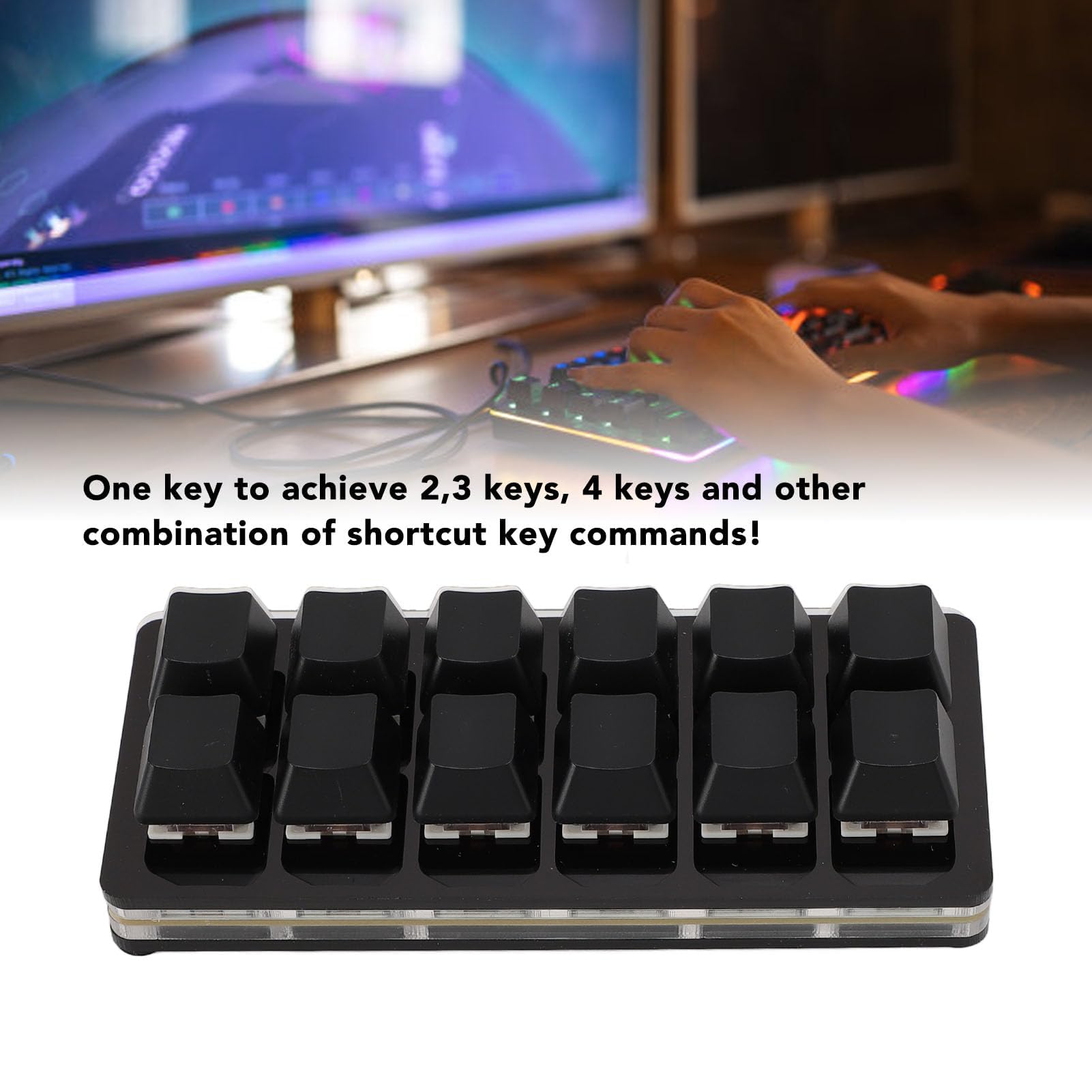 Dpofirs Teclado Mecánico para Juegos de 12 Teclas, Teclados RGB para Juegos de PC, Interruptor Rojo Mecánico, Teclado con una Mano, Teclado con Cable, Teclado Programable e (Black)