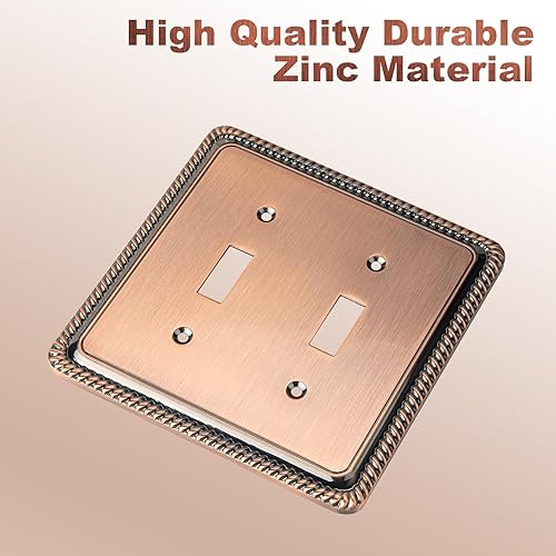 Miniatura 9 de Henne Bery Placa decorativa de pared con borde de cuerda, cubierta de tomacorriente (dúplex simple, 2 unidades, cobre antiguo)