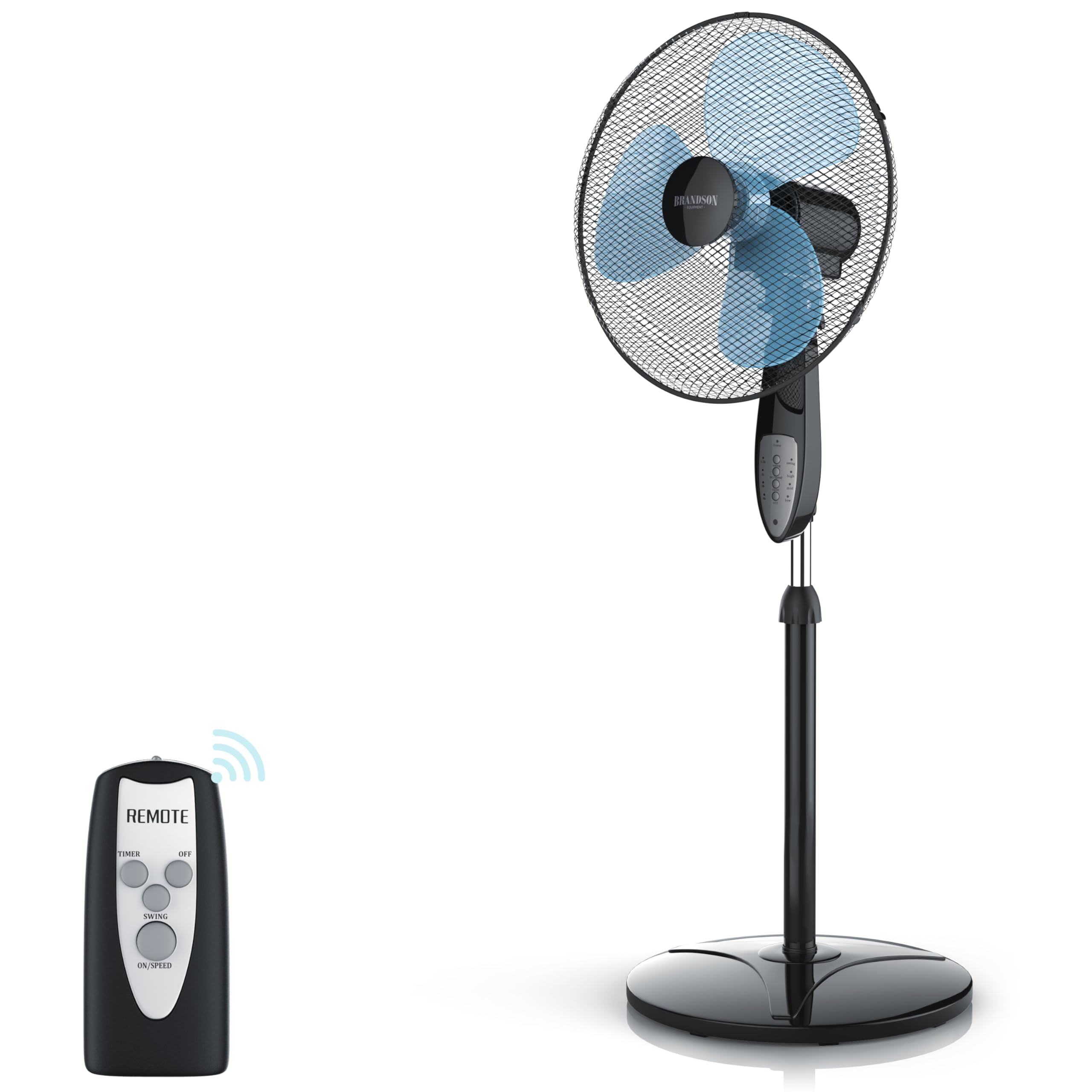 Brandson - Standventilator mit Fernbedienung Standlüfter - Ventilator höhenverstellbarer Standfuß - Neigungswinkel verstellbar - 50W - 3 verschiedene Geschwindigkeitsstufen - Oszillationsfunktion 80°