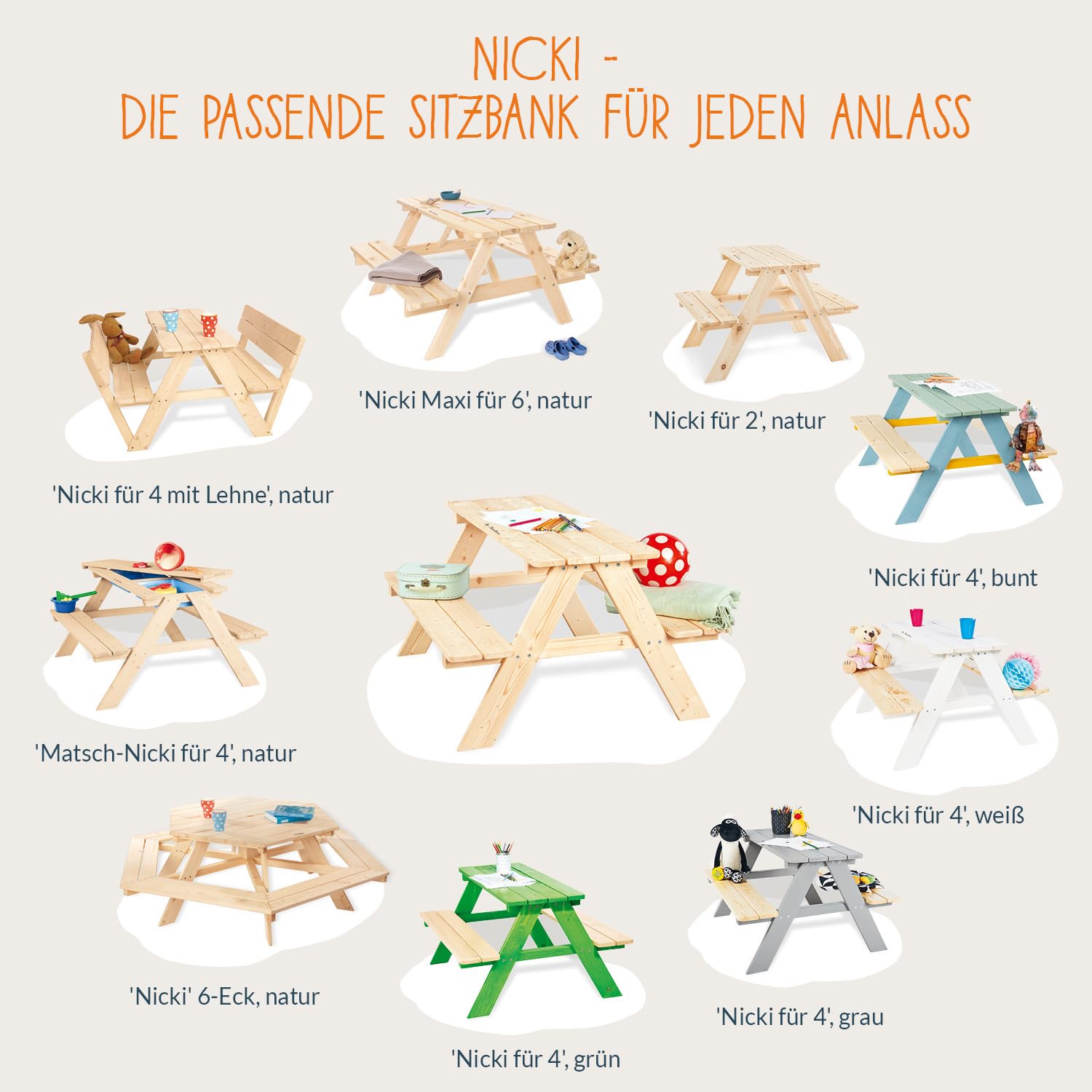 Pinolino 201093 Set di seggiolini per bambini Matsch-Nicki per 4', naturale, trasparente
