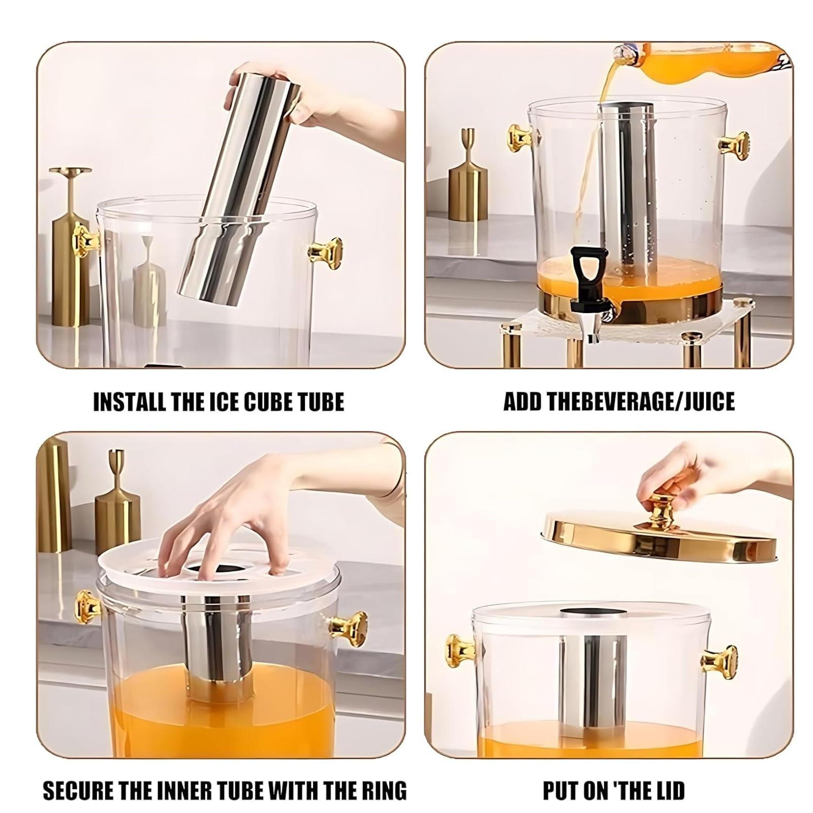 Distributore di bevande con rubinetto, dispenser per succhi caldi e freddi, con nucleo centrale e vassoio antigoccia, per feste, buffet, caffetterie, case