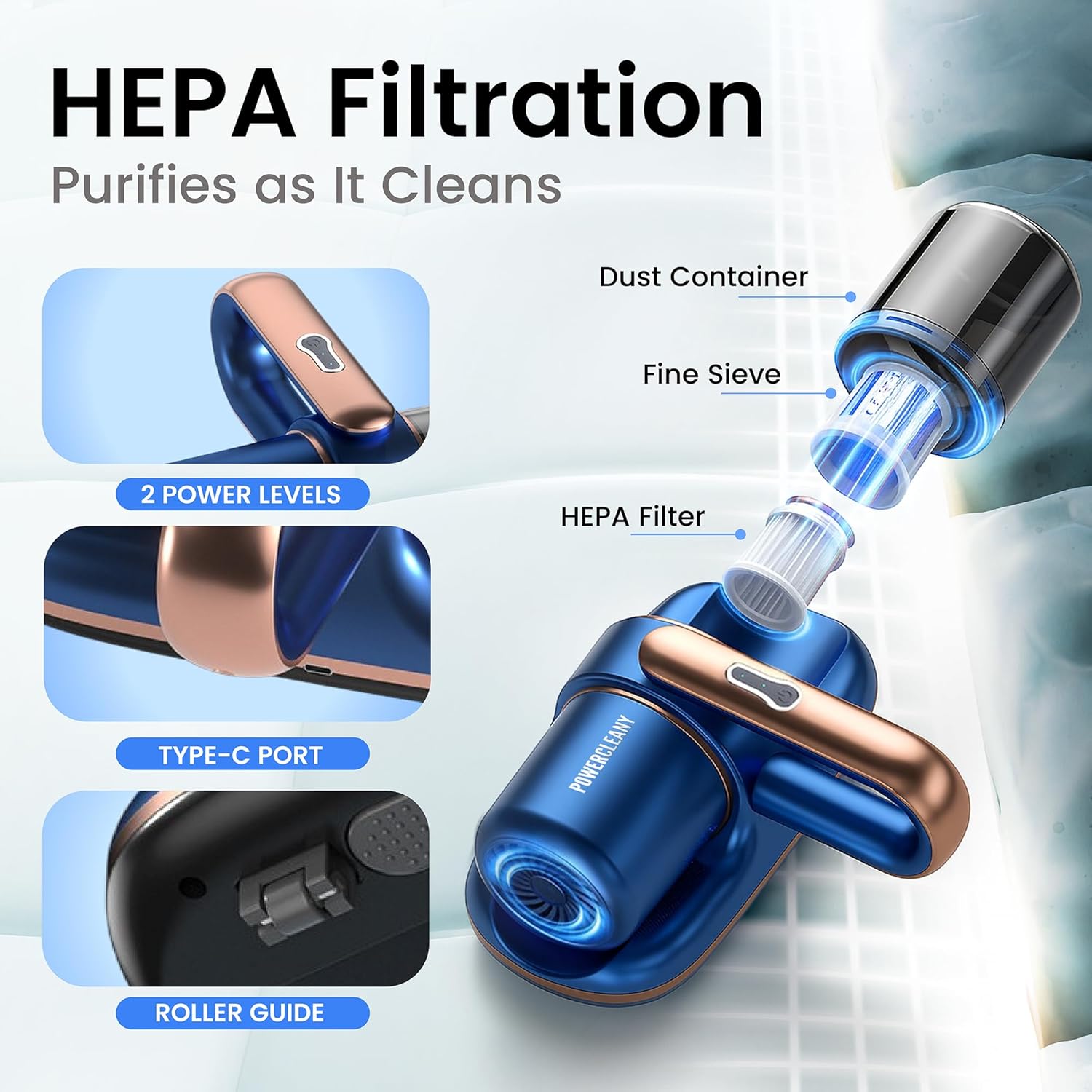 Mattress Vacuum Cleaner, 13KPa Bed Vacuum Cleaner with UV-C Light HEPA Filter & Ultrasonic, Versatile Cordless Handheld Vacuums for Bed, Sofa, Couch, Crib (Cordless)