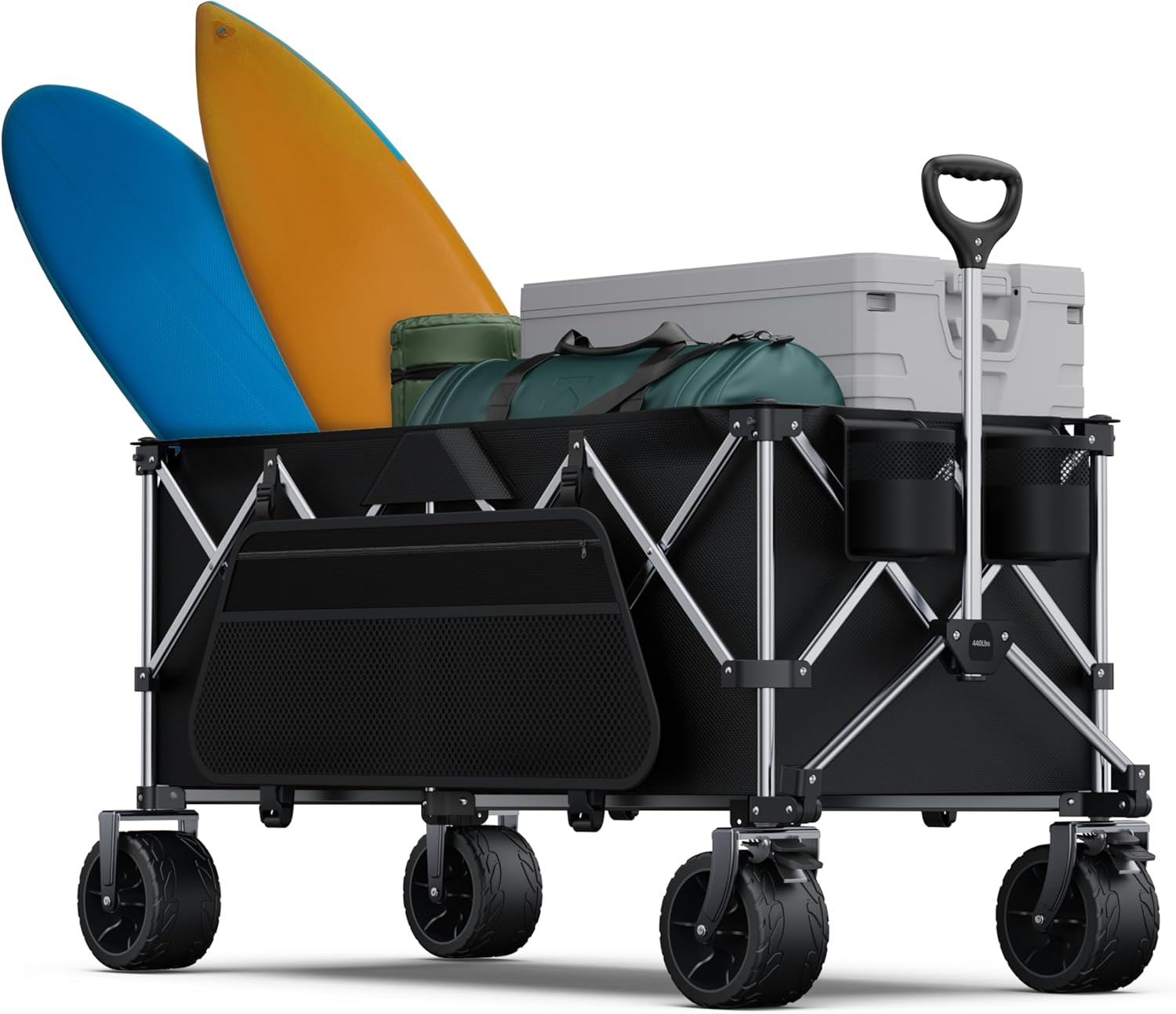 440Lbs Collapsible Wagon Cart,Beach Wagon with Big Wheels,Utility Wagons with Weight Capacity,Heavy Duty with Excellent Steering,Ideal for Camping,Gargen,Transport,Outdoor Sports