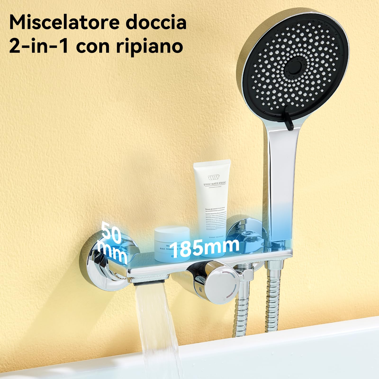Auralum Miscelatore Doccia Ottone, Rubinetto Vasca da Bagno con Soffione Doccia, Miscelatore Vasca da Bagno con Supporto Soffione e Tubo Doccia