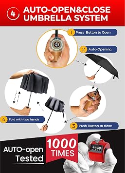 Raintrend Inverted Windproof Travel Umbrellas for Rain Automatic +10% Bigger Canopy Strong Frame Compact Folding Portable Umbrella for Women Men