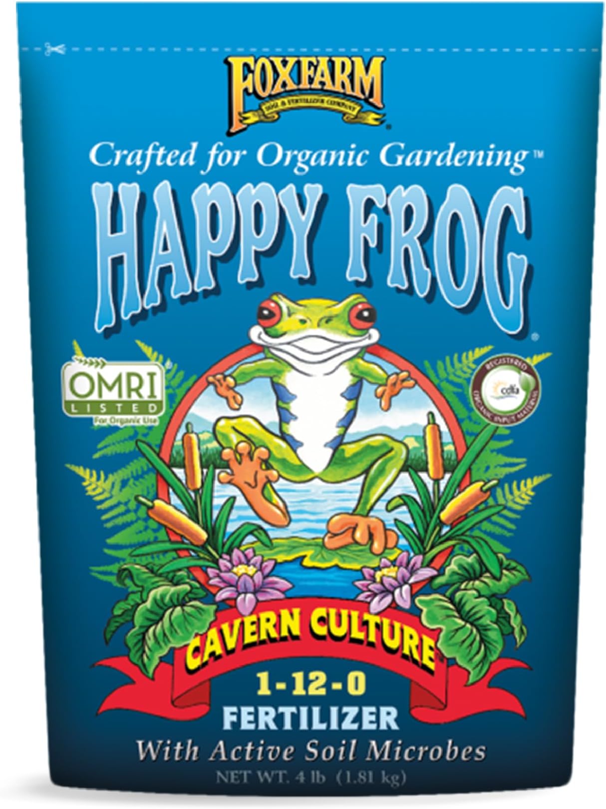 FoxFarm Happy Frog Cavern Culture Bat Guano Fertilizer - 1-12-0 Blend of Rock Phosphate, Seabird Guano for Bud and Flower Development - Encourages Delicious Tasting Fruits & Vegetables - 4 lb