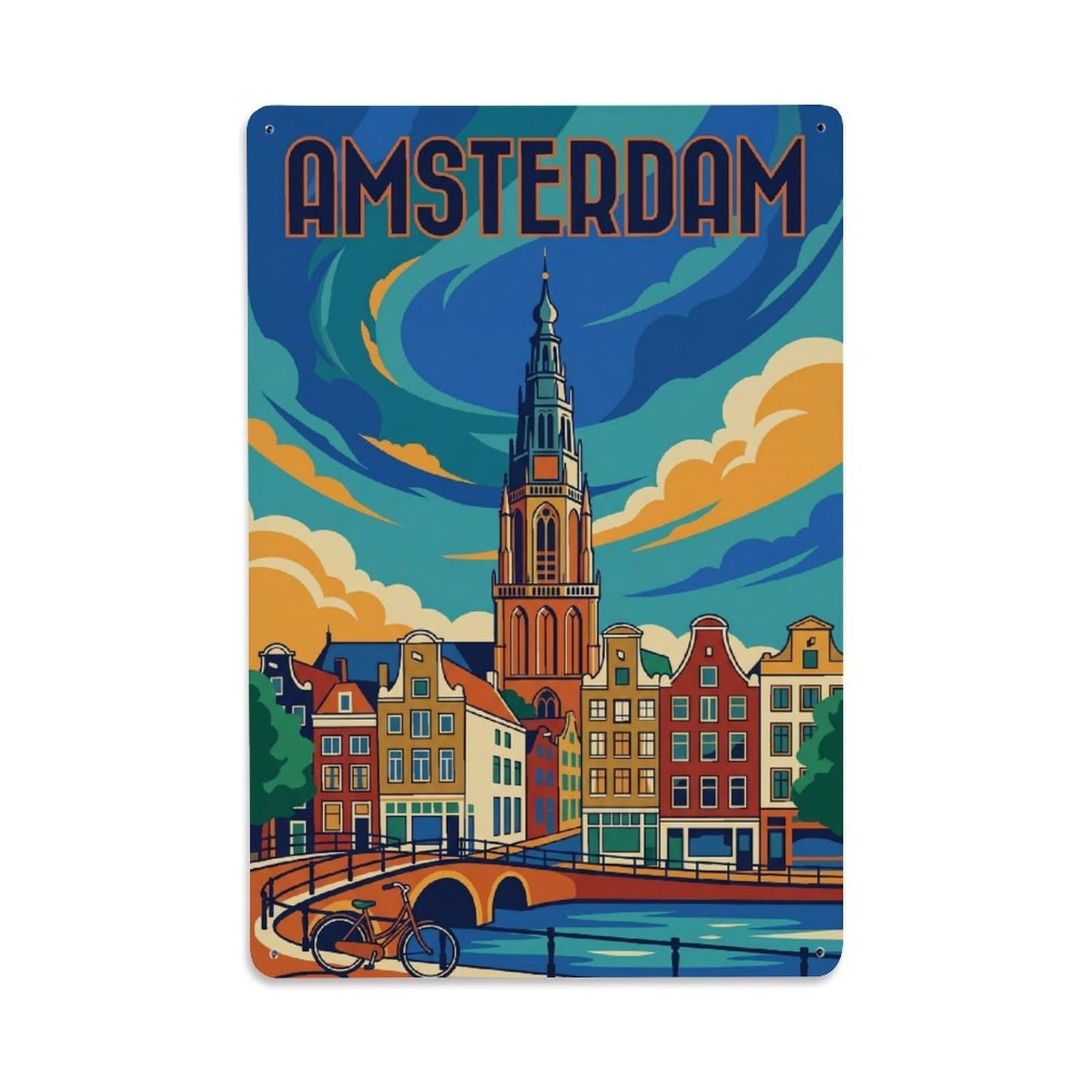 Vintage Travel Spire Netherlands Gothic Metal Tin Sign