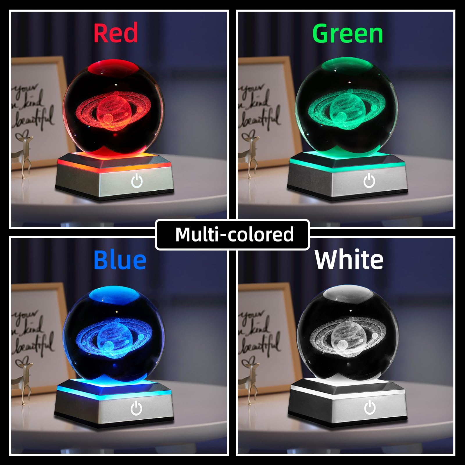 3D Saturn kryształowa kula lampka nocna 8 cm szklana kula lampa stołowa ze zmieniającą się kolorem podstawą dotykową dekoracja idealne prezenty Saturn dla przyjaciół dzieci Boże Narodzenie