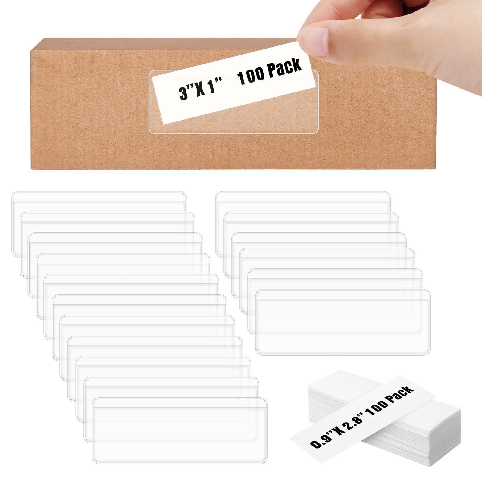 100 Pcs Self Adhesive Label Holders Shelf Tag with Blank Index Cards; 3" x 1" Labels for Storage Bins Index Card Pockets for Supermarket Bookshelf