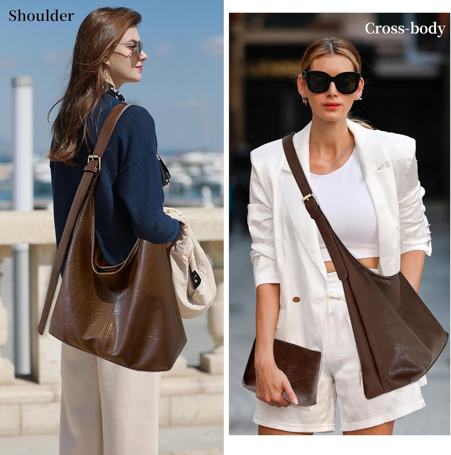 Hobo Bags for Women Tote Bag Retro PU Leather Shoulder Handbags Slouchy Crossbody Hobo Purses - Image 2