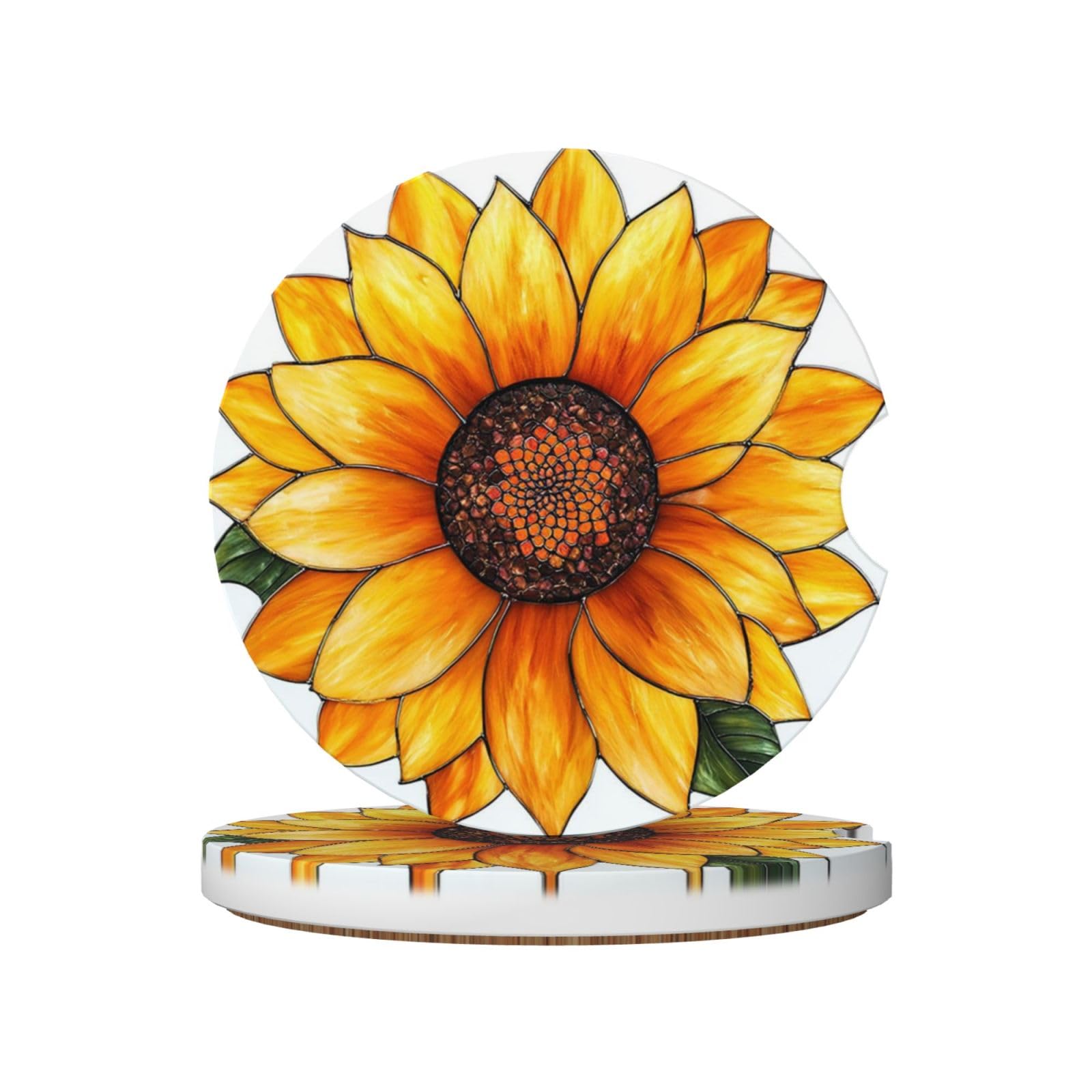 Large Sunflower with Layered Petals Ceramic Coasters,2pcs