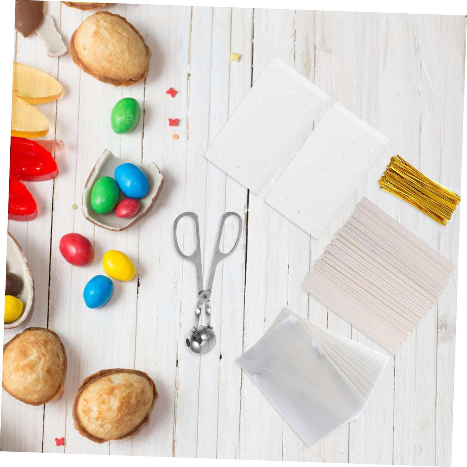 Luxshiny Lollipop Making Supplies Kit Diy Chocolate Lollipop Set with Molds Candy Bags Sticks Ties and Display Stands for Fun Home Baking Activities
