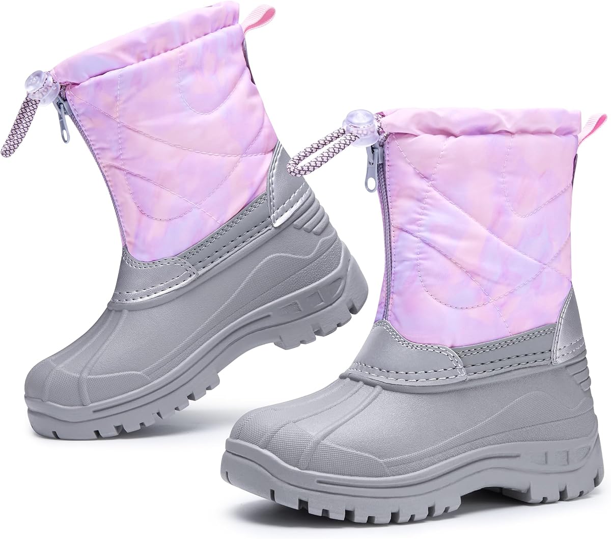 Stelle Girls Snow Boots with Zipper Kids Boys Winter Outdoor Boots | Non-Slip Waterproof TPR Outsole Warm Faux Fur Insulated Lining Easy On/off Cozy Mid-calf Fit with Bungee Adjuster for Toddler