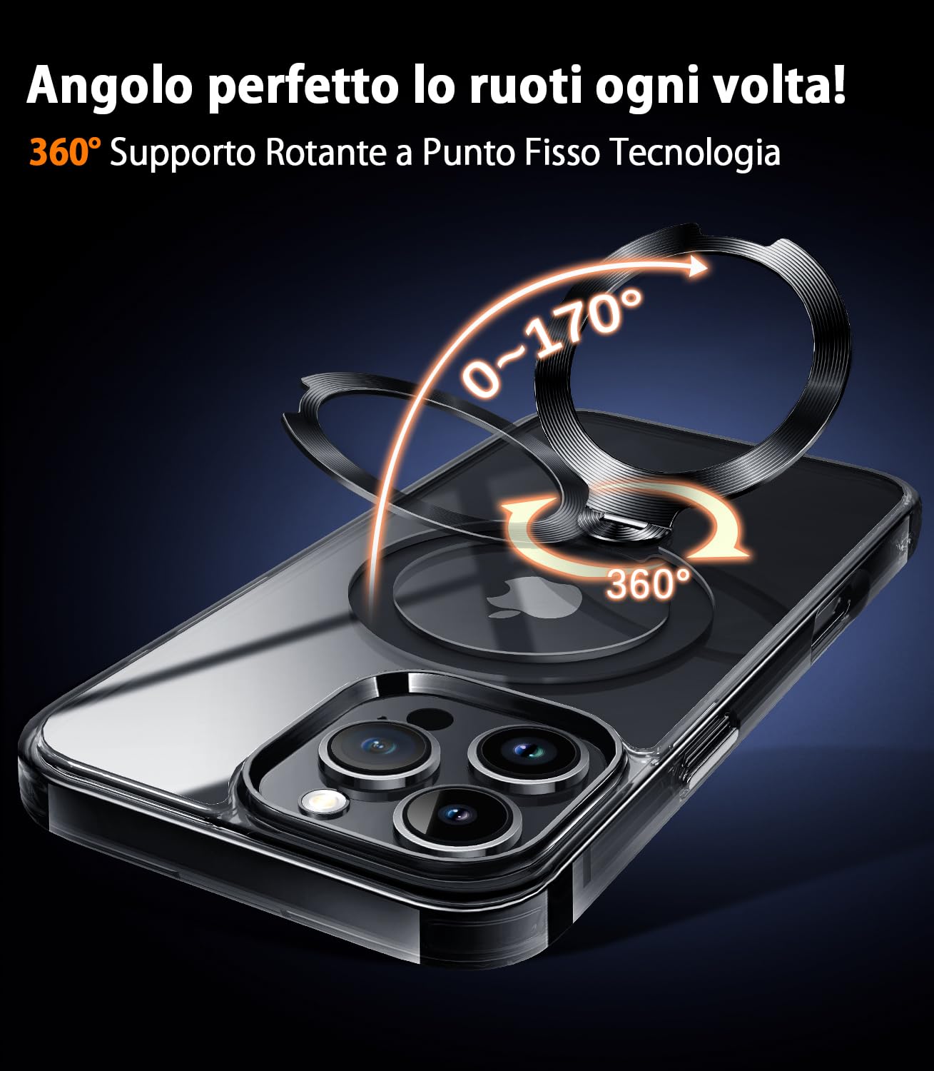 360° Girevole Supporto Magnetica Cover per iPhone 16 Pro [Stabile CD Anello Supporto per MagSafe] [N.1 Potenza Magnetica & Protezione Militare] Custodia Protettiva Antiurto Sottile, Nero