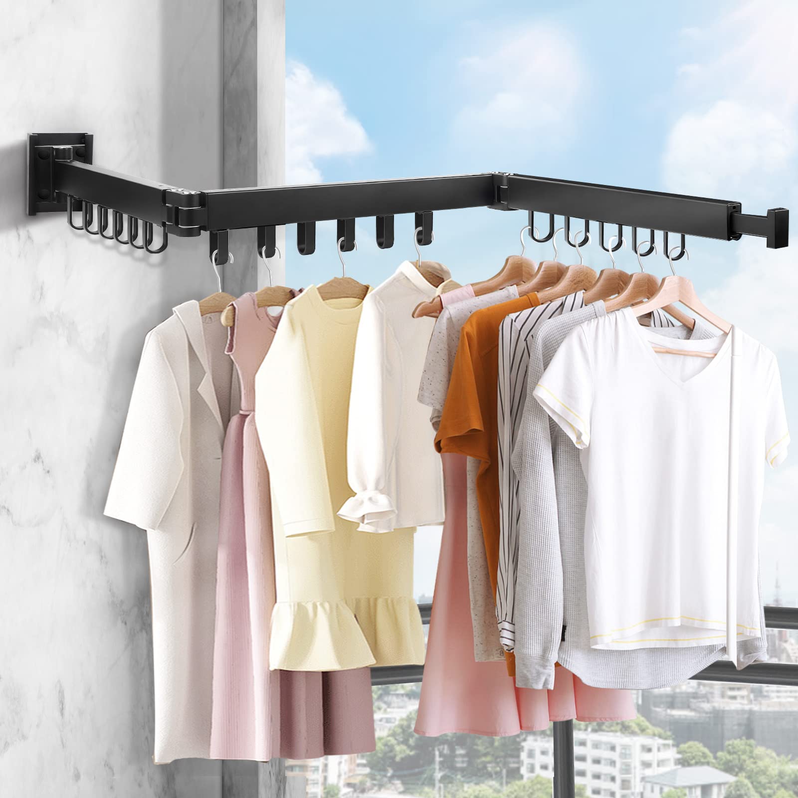 Stendibiancheria Da Parete Girevole 360° - 126 Cm In Alluminio, Pieghevole Con Ganci, Per Balcone E Bagno, Grigio Canna Di Fucile