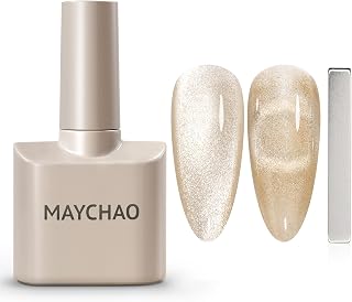 MAYCHAO 15ML Cat Eye Gel Nail Polish 1Pc Champagne Gold Gel Polish with Magnet Soak off Holographic Magnetic Nail Polish for Nail Art Manicure Salon DIY at Home, 0.5 OZ