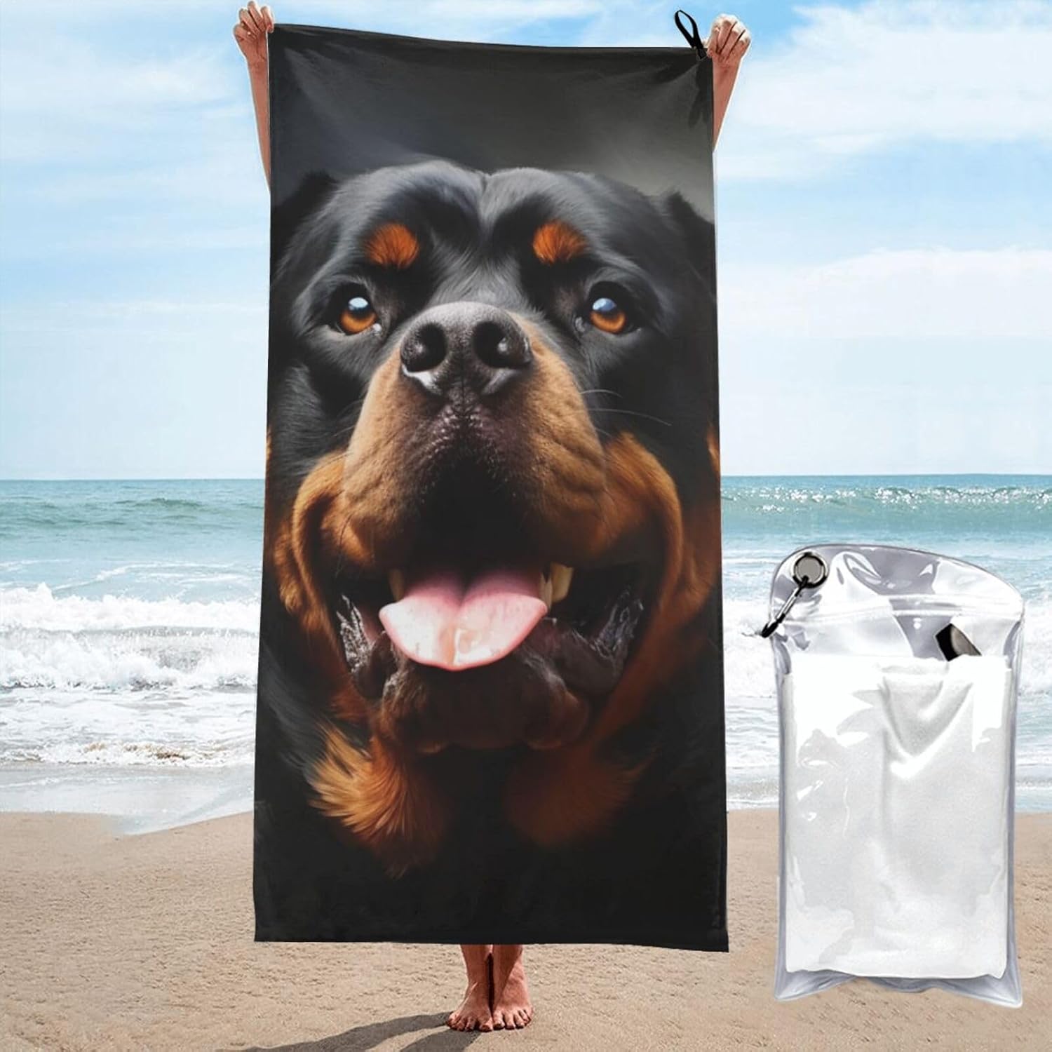 KHiry Microfiber Towel Beach Towels Cool Rottweiler Dog Art Quick Dry Towel Soft Lightweight Travel Towels Absorbent Large Easy Pack Travel Things Beach Blanket for Gym Sports Swimming