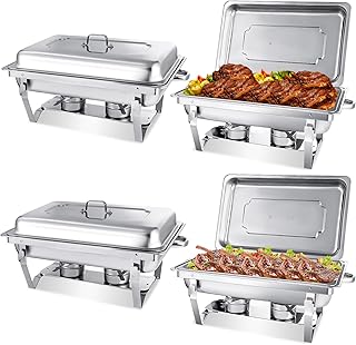 4 Pack Chafing Dish Buffet Set with 2 Full Size, 4 Half Size Chafing Server Dish,Catering Food Warmer for Parties, Buffets, Wedding, Banquet