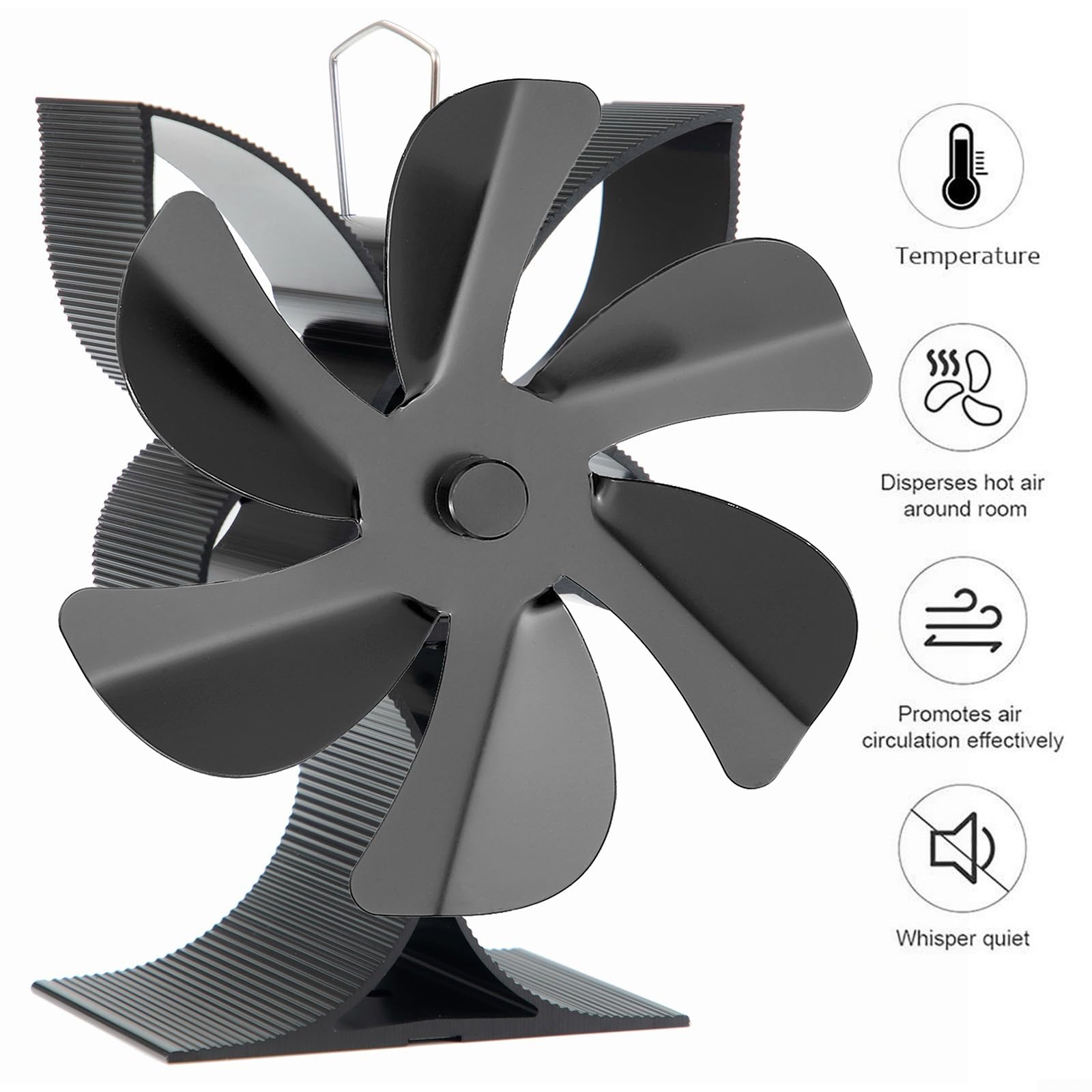 Ventola per stufa alimentata a calore per bruciatori a legna 6 pale ventilatore per camino efficiente circolazione dell'aria calda silenziosa corpo in alluminio protezione da surriscaldamento nessuna