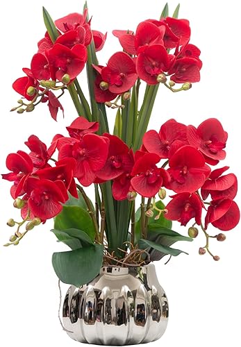 Vista 92 de CXGS Plantas artificiales de orquídeas artificiales de tacto real, orquídeas falsas en jarrón de cerámica de 20.9 pulgadas, orquídea falaenopsis